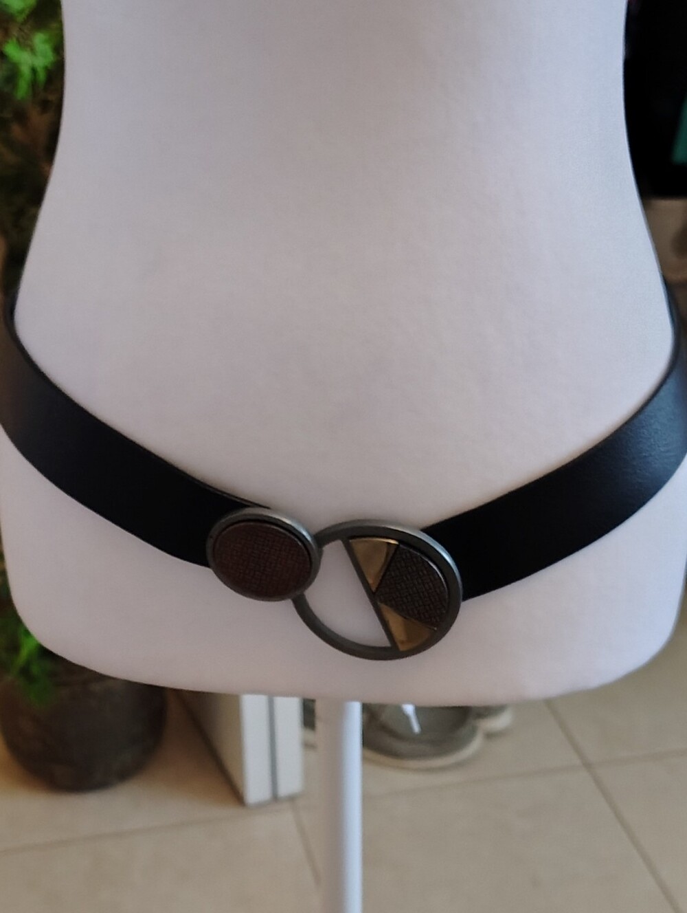 Chico's Black Adjustable Belt with Geometric Metal Buckle S/M - Picture 3 of 8
